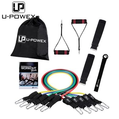 Универсальный набор эспандеров из 5 шт U-Powex Home Gym (трубчатые резиновые жгуты для фитнеса + инструкция с упражнениями) + чехол (01X0403) , ассорти